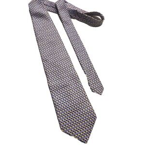 Bolgheri 100% Silk Mens Neck Tie; Made in Italy; Blue/Yellow Basketweave Pattern